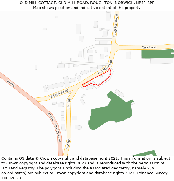 OLD MILL COTTAGE, OLD MILL ROAD, ROUGHTON, NORWICH, NR11 8PE: Location map and indicative extent of plot