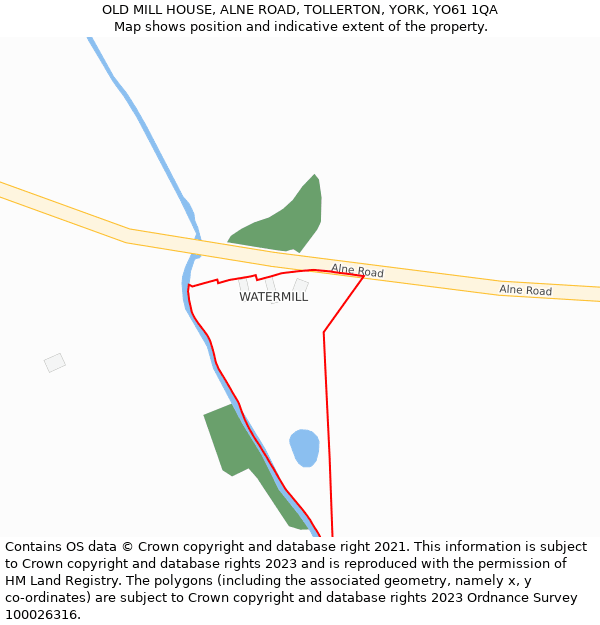 OLD MILL HOUSE, ALNE ROAD, TOLLERTON, YORK, YO61 1QA: Location map and indicative extent of plot