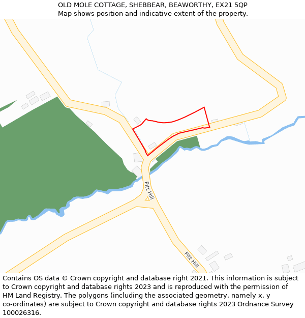 OLD MOLE COTTAGE, SHEBBEAR, BEAWORTHY, EX21 5QP: Location map and indicative extent of plot