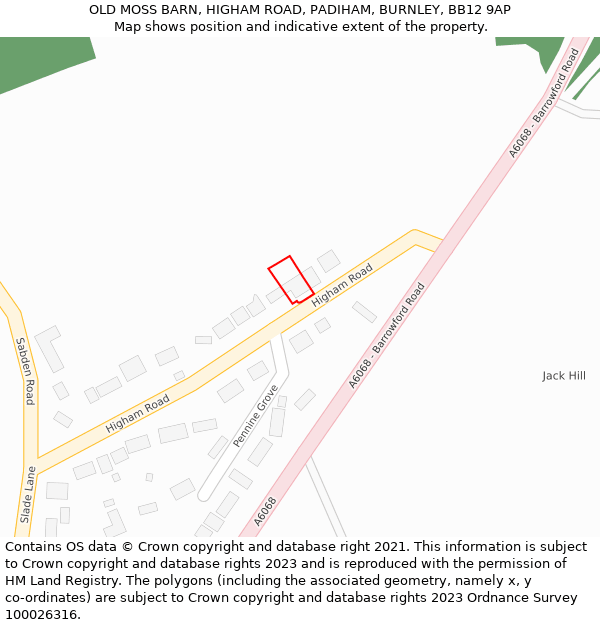 OLD MOSS BARN, HIGHAM ROAD, PADIHAM, BURNLEY, BB12 9AP: Location map and indicative extent of plot