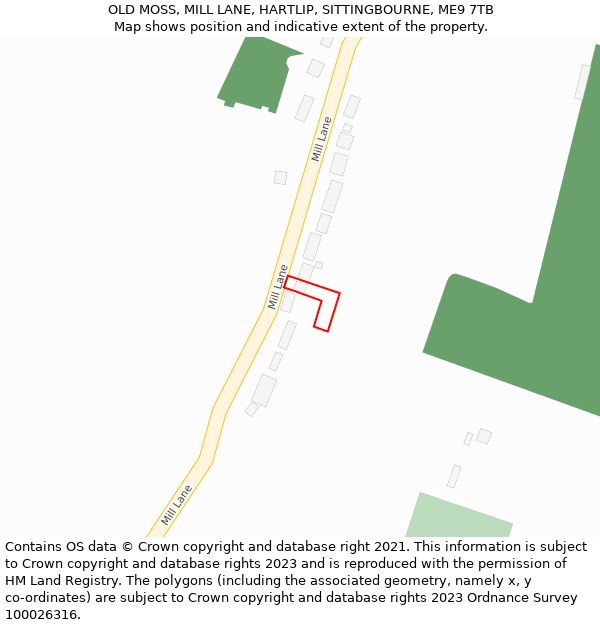 OLD MOSS, MILL LANE, HARTLIP, SITTINGBOURNE, ME9 7TB: Location map and indicative extent of plot