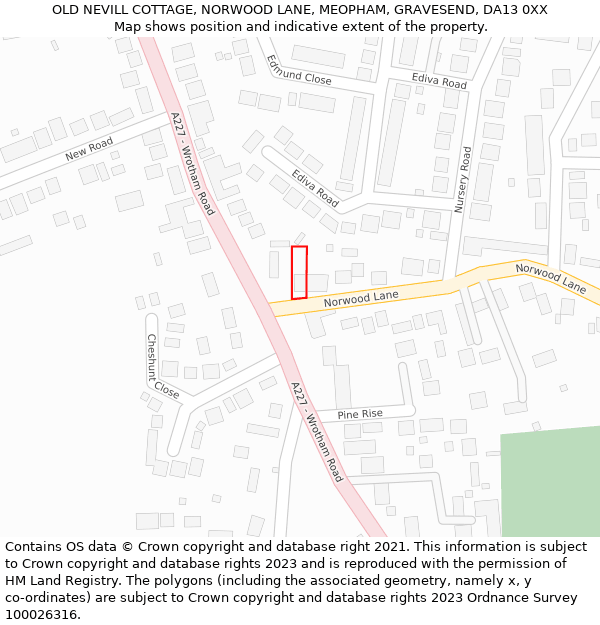 OLD NEVILL COTTAGE, NORWOOD LANE, MEOPHAM, GRAVESEND, DA13 0XX: Location map and indicative extent of plot