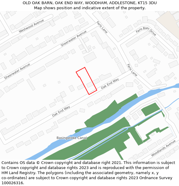 OLD OAK BARN, OAK END WAY, WOODHAM, ADDLESTONE, KT15 3DU: Location map and indicative extent of plot