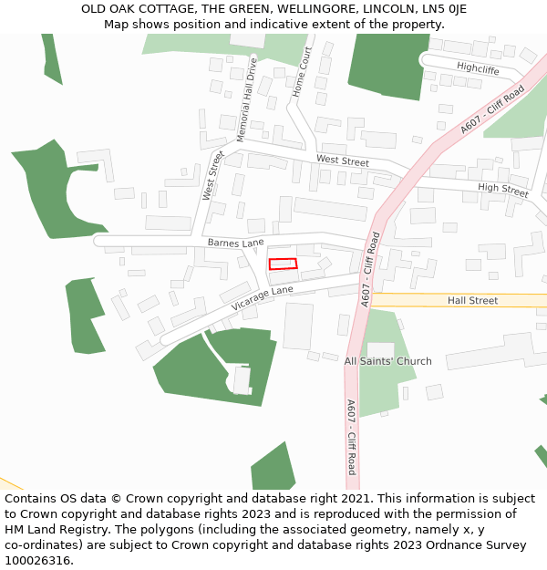 OLD OAK COTTAGE, THE GREEN, WELLINGORE, LINCOLN, LN5 0JE: Location map and indicative extent of plot