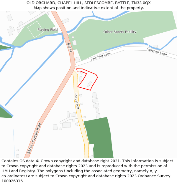 OLD ORCHARD, CHAPEL HILL, SEDLESCOMBE, BATTLE, TN33 0QX: Location map and indicative extent of plot