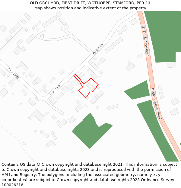 OLD ORCHARD, FIRST DRIFT, WOTHORPE, STAMFORD, PE9 3JL: Location map and indicative extent of plot