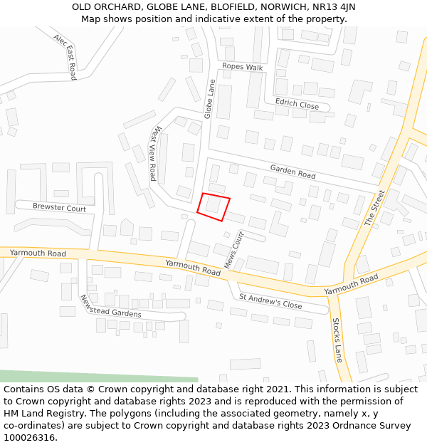 OLD ORCHARD, GLOBE LANE, BLOFIELD, NORWICH, NR13 4JN: Location map and indicative extent of plot