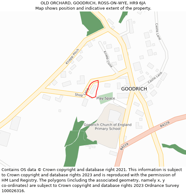 OLD ORCHARD, GOODRICH, ROSS-ON-WYE, HR9 6JA: Location map and indicative extent of plot