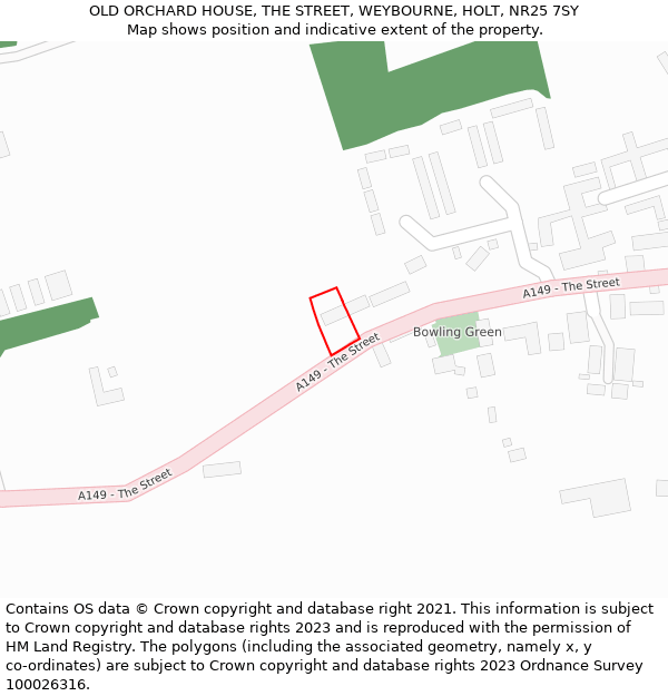 OLD ORCHARD HOUSE, THE STREET, WEYBOURNE, HOLT, NR25 7SY: Location map and indicative extent of plot