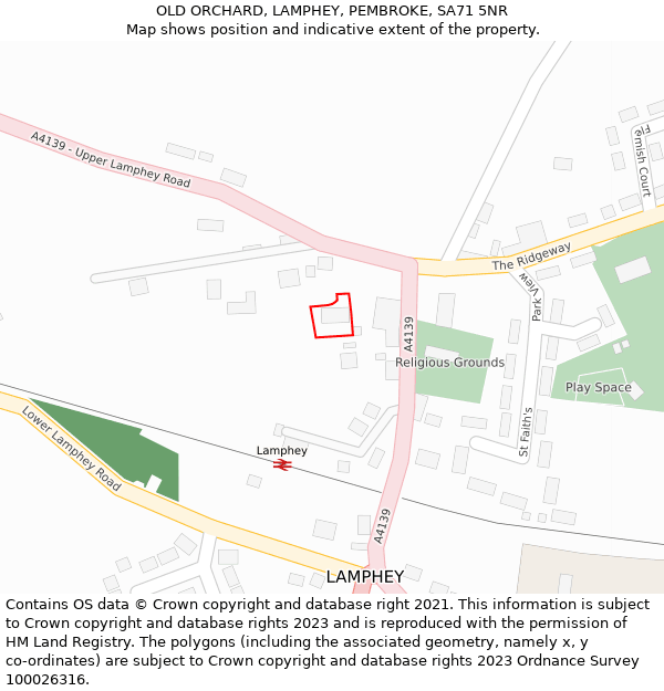 OLD ORCHARD, LAMPHEY, PEMBROKE, SA71 5NR: Location map and indicative extent of plot