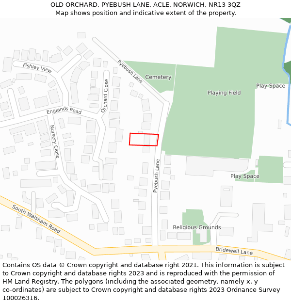 OLD ORCHARD, PYEBUSH LANE, ACLE, NORWICH, NR13 3QZ: Location map and indicative extent of plot