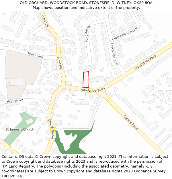 OLD ORCHARD, WOODSTOCK ROAD, STONESFIELD, WITNEY, OX29 8QA: Location map and indicative extent of plot