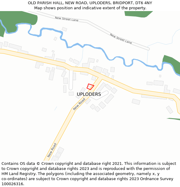 OLD PARISH HALL, NEW ROAD, UPLODERS, BRIDPORT, DT6 4NY: Location map and indicative extent of plot