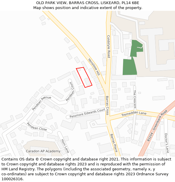 OLD PARK VIEW, BARRAS CROSS, LISKEARD, PL14 6BE: Location map and indicative extent of plot