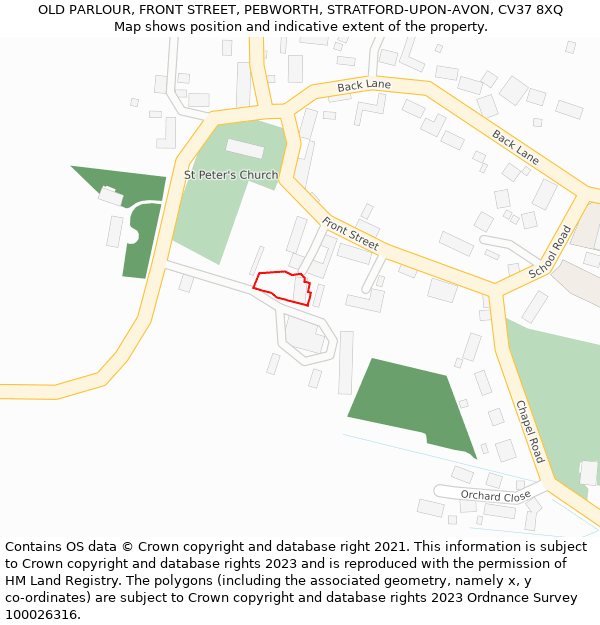 OLD PARLOUR, FRONT STREET, PEBWORTH, STRATFORD-UPON-AVON, CV37 8XQ: Location map and indicative extent of plot