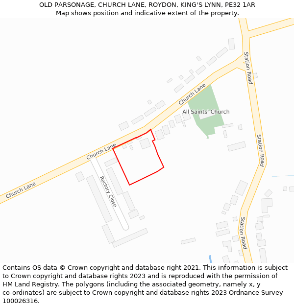 OLD PARSONAGE, CHURCH LANE, ROYDON, KING'S LYNN, PE32 1AR: Location map and indicative extent of plot