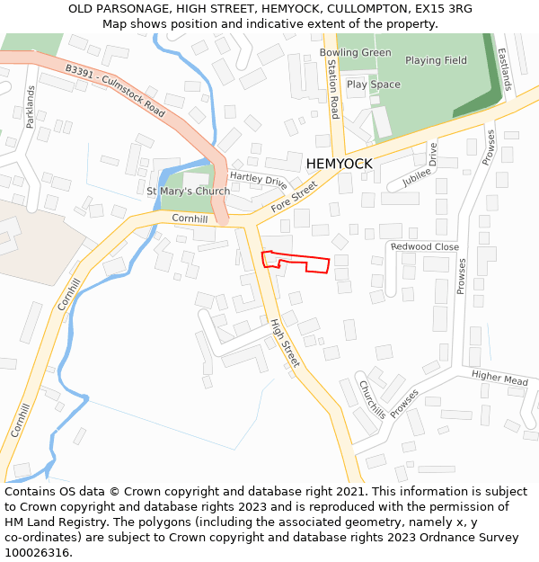 OLD PARSONAGE, HIGH STREET, HEMYOCK, CULLOMPTON, EX15 3RG: Location map and indicative extent of plot