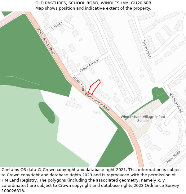 OLD PASTURES, SCHOOL ROAD, WINDLESHAM, GU20 6PB: Location map and indicative extent of plot