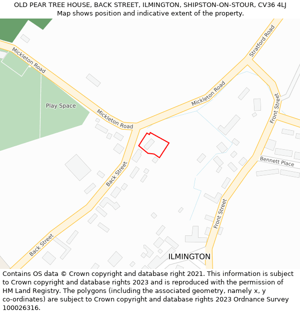 OLD PEAR TREE HOUSE, BACK STREET, ILMINGTON, SHIPSTON-ON-STOUR, CV36 4LJ: Location map and indicative extent of plot
