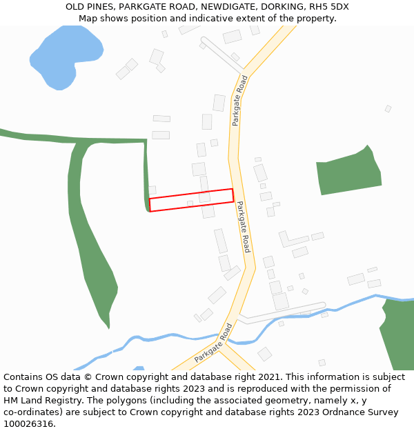 OLD PINES, PARKGATE ROAD, NEWDIGATE, DORKING, RH5 5DX: Location map and indicative extent of plot