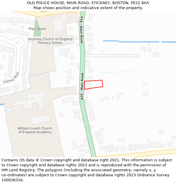 OLD POLICE HOUSE, MAIN ROAD, STICKNEY, BOSTON, PE22 8AA: Location map and indicative extent of plot