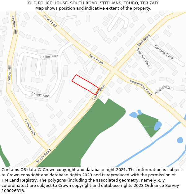 OLD POLICE HOUSE, SOUTH ROAD, STITHIANS, TRURO, TR3 7AD: Location map and indicative extent of plot