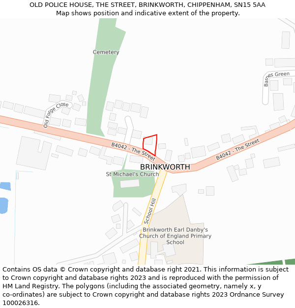 OLD POLICE HOUSE, THE STREET, BRINKWORTH, CHIPPENHAM, SN15 5AA: Location map and indicative extent of plot