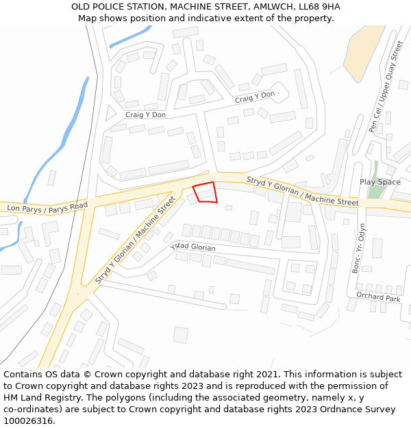 OLD POLICE STATION, MACHINE STREET, AMLWCH, LL68 9HA: Location map and indicative extent of plot