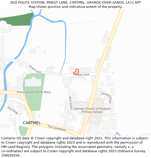 OLD POLICE STATION, PRIEST LANE, CARTMEL, GRANGE-OVER-SANDS, LA11 6PT: Location map and indicative extent of plot