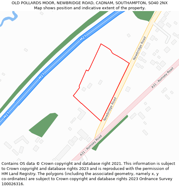 OLD POLLARDS MOOR, NEWBRIDGE ROAD, CADNAM, SOUTHAMPTON, SO40 2NX: Location map and indicative extent of plot