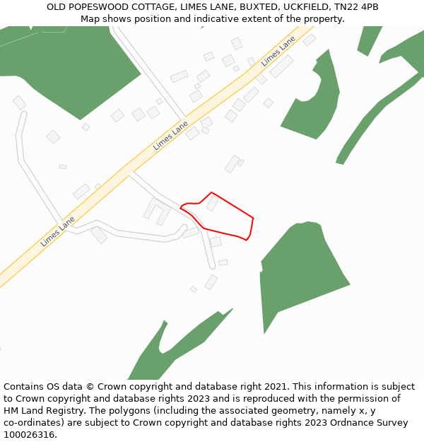 OLD POPESWOOD COTTAGE, LIMES LANE, BUXTED, UCKFIELD, TN22 4PB: Location map and indicative extent of plot