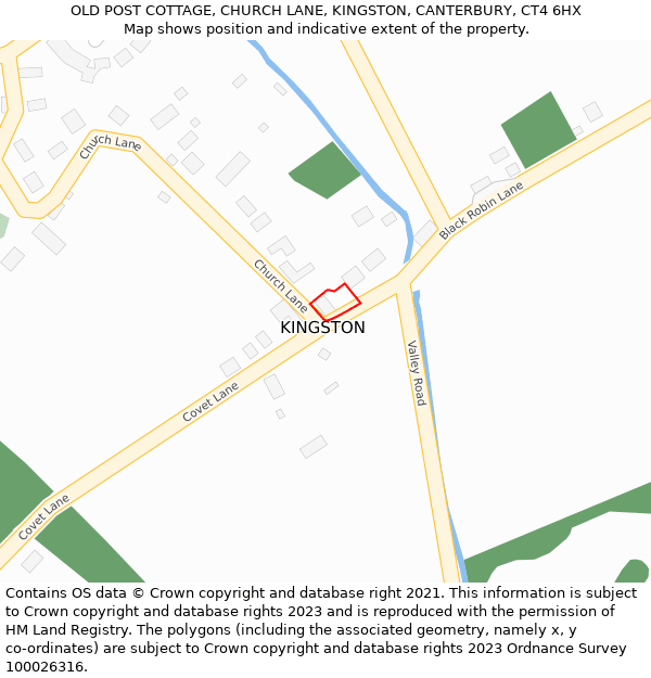 OLD POST COTTAGE, CHURCH LANE, KINGSTON, CANTERBURY, CT4 6HX: Location map and indicative extent of plot