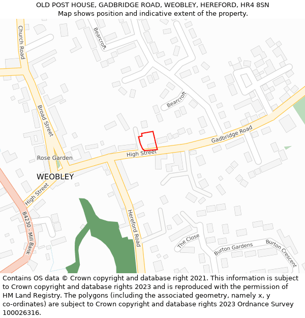 OLD POST HOUSE, GADBRIDGE ROAD, WEOBLEY, HEREFORD, HR4 8SN: Location map and indicative extent of plot
