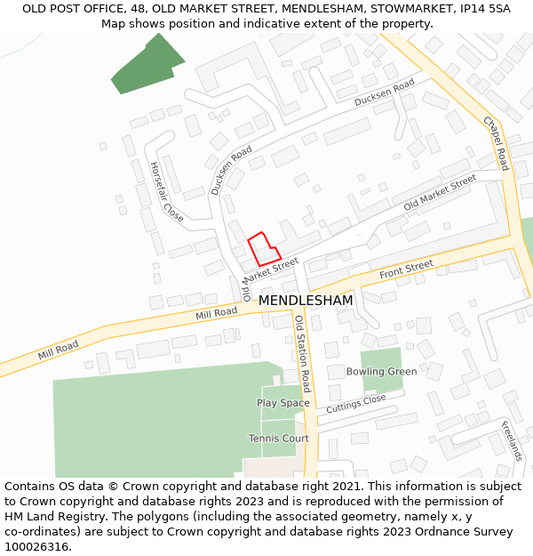 OLD POST OFFICE, 48, OLD MARKET STREET, MENDLESHAM, STOWMARKET, IP14 5SA: Location map and indicative extent of plot