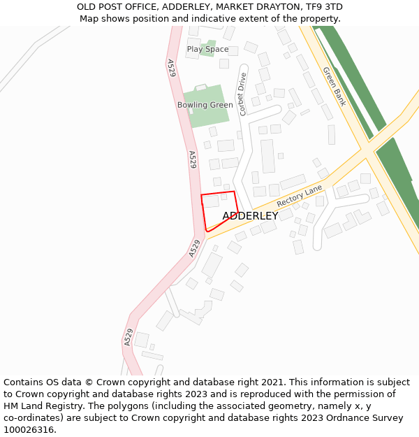 OLD POST OFFICE, ADDERLEY, MARKET DRAYTON, TF9 3TD: Location map and indicative extent of plot