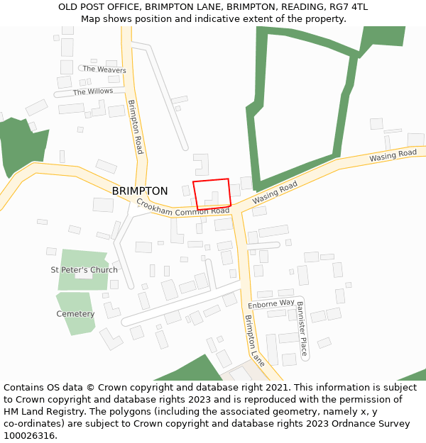 OLD POST OFFICE, BRIMPTON LANE, BRIMPTON, READING, RG7 4TL: Location map and indicative extent of plot