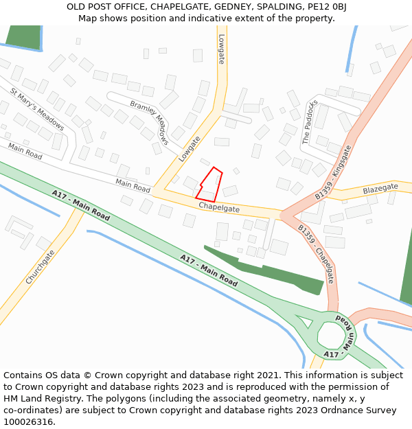 OLD POST OFFICE, CHAPELGATE, GEDNEY, SPALDING, PE12 0BJ: Location map and indicative extent of plot