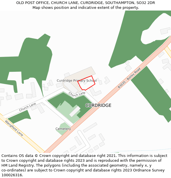 OLD POST OFFICE, CHURCH LANE, CURDRIDGE, SOUTHAMPTON, SO32 2DR: Location map and indicative extent of plot