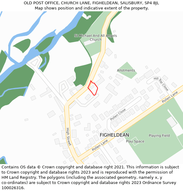 OLD POST OFFICE, CHURCH LANE, FIGHELDEAN, SALISBURY, SP4 8JL: Location map and indicative extent of plot