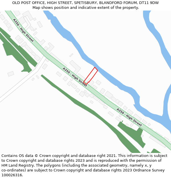 OLD POST OFFICE, HIGH STREET, SPETISBURY, BLANDFORD FORUM, DT11 9DW: Location map and indicative extent of plot