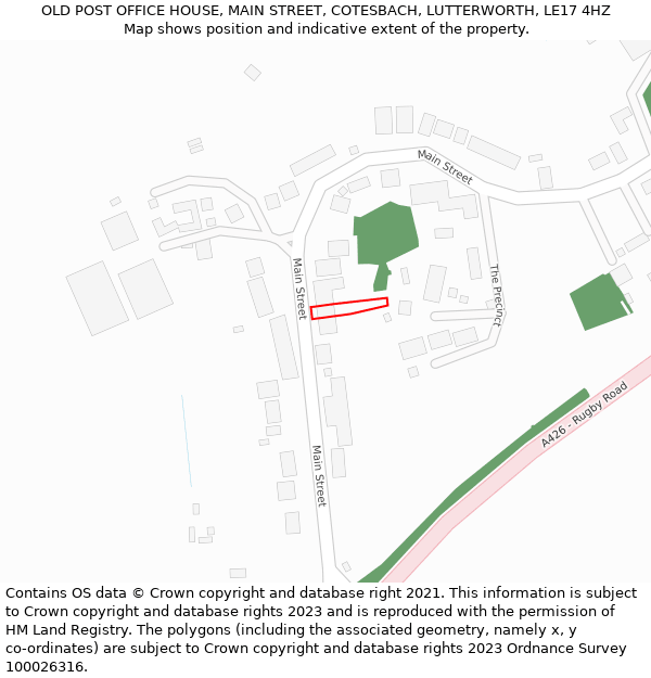 OLD POST OFFICE HOUSE, MAIN STREET, COTESBACH, LUTTERWORTH, LE17 4HZ: Location map and indicative extent of plot