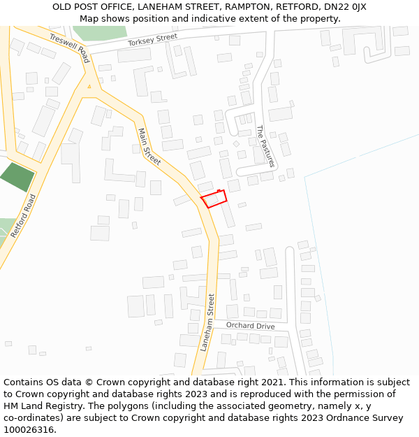 OLD POST OFFICE, LANEHAM STREET, RAMPTON, RETFORD, DN22 0JX: Location map and indicative extent of plot