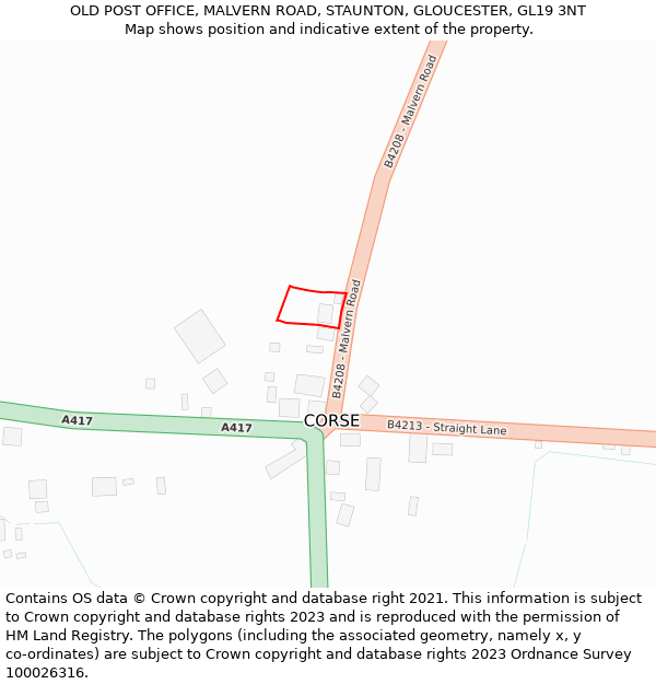 OLD POST OFFICE, MALVERN ROAD, STAUNTON, GLOUCESTER, GL19 3NT: Location map and indicative extent of plot