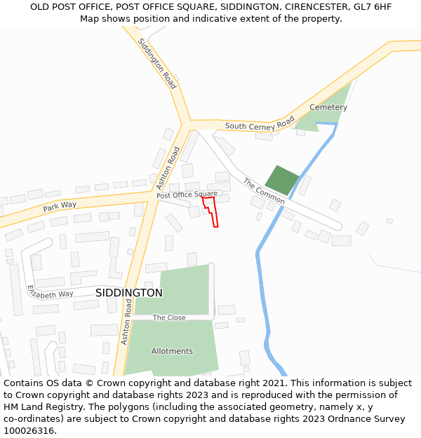 OLD POST OFFICE, POST OFFICE SQUARE, SIDDINGTON, CIRENCESTER, GL7 6HF: Location map and indicative extent of plot