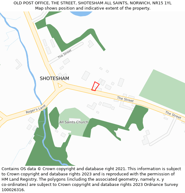 OLD POST OFFICE, THE STREET, SHOTESHAM ALL SAINTS, NORWICH, NR15 1YL: Location map and indicative extent of plot