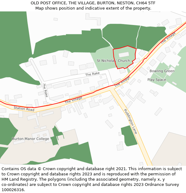 OLD POST OFFICE, THE VILLAGE, BURTON, NESTON, CH64 5TF: Location map and indicative extent of plot