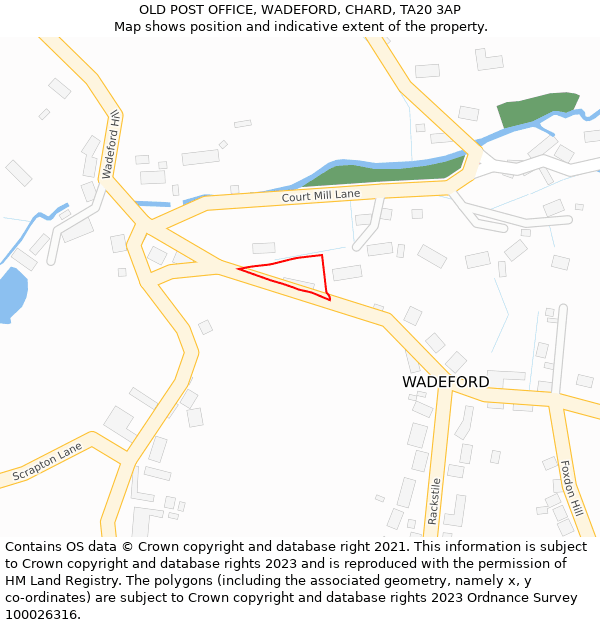 OLD POST OFFICE, WADEFORD, CHARD, TA20 3AP: Location map and indicative extent of plot
