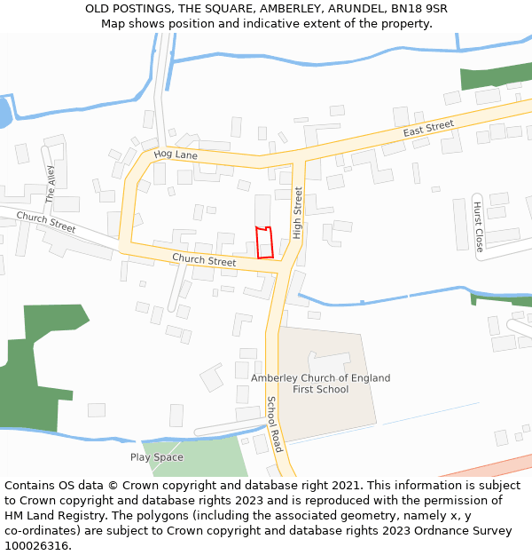 OLD POSTINGS, THE SQUARE, AMBERLEY, ARUNDEL, BN18 9SR: Location map and indicative extent of plot