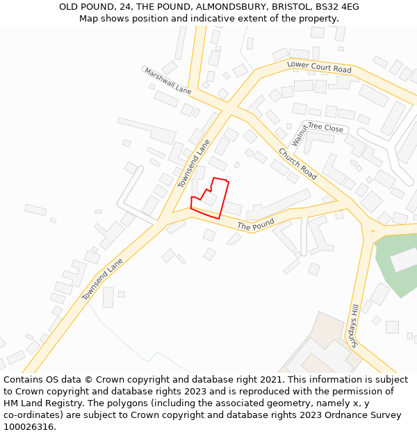 OLD POUND, 24, THE POUND, ALMONDSBURY, BRISTOL, BS32 4EG: Location map and indicative extent of plot