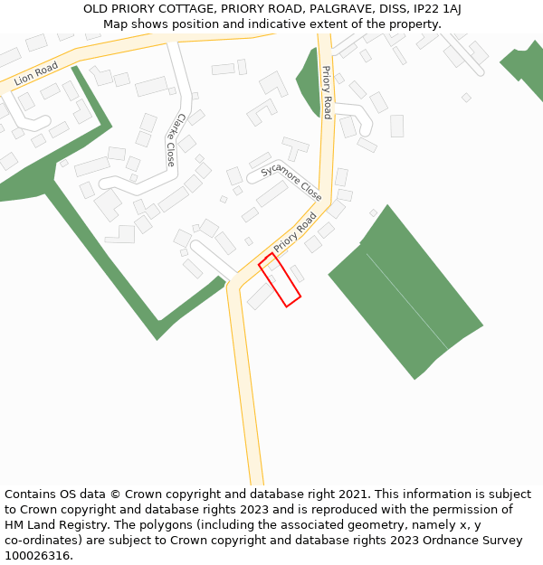 OLD PRIORY COTTAGE, PRIORY ROAD, PALGRAVE, DISS, IP22 1AJ: Location map and indicative extent of plot